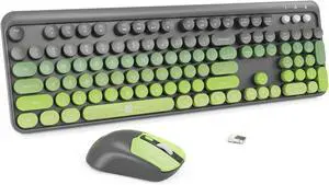 Wireless Keyboard and Mouse Combo, 2.4GHz Colorful Keyboard Cute Typewriter Full-Size Retro (Matcha Green)