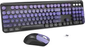 Wireless Keyboards Mouse Combos, Creamy Keyboard, Cute Wireless Keyboard and Mouse Set (Black Purple)