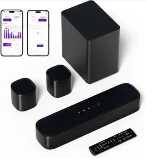 5.1ch Sound Bar with Subwoofer, Soundbar with App Control, 2 Surround Speakers, Opt/AUX, Peak Power 250W, Aura A30