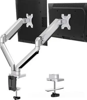 Die-Cast Aluminum Fully Adjustable Double Monitor Arm with Gas Spring, Computer Monitor Stand Fits 2 Screen 17 to 32 inch