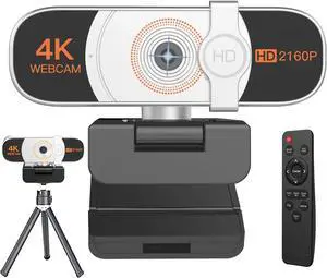 4K Webcam, Auto-zoom,with remote control,Privacy Cover, White Balance, Webcam with Microphone, Plug & Play