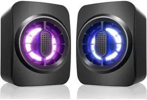 Computer Speakers,RGB PC Speakers, USB Powered 3.5mm Aux Speaker for Desktop, PC, Laptop, Tablet - Small Computer Speakers | Clear Sound & 7-Color Dynamic Lighting