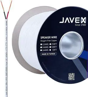 for16-Gauge AWG JAVEX Speaker Wire OFC Oxygen-Free Copper 99.9% Cable CL3/CL2 Rated in-Wall for Hi-Fi Systems Mixer Amplifiers AV receivers Home Theater Car Audio System 250 FT White