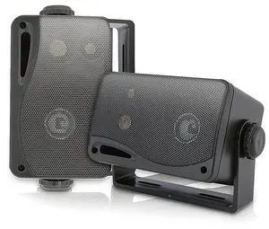 for3-way Mini Box Speaker System - 3.5 Inch 200 Watt Weatherproof Marine Grade Mount Speakers - in a Heavy Duty ABS Enclosure Grill - Home, Boat, Poolside, Patio Indoor Outdoor Use -  PLMR24B (Black)