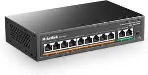 for 11 Port PoE Switch with 9 Port PoE+ 2 Fast Ethernet UpLink 10/100Mbps 120W 802.3af/at PoE Fanless Plug & Play Network Switch
