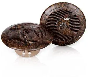 for65 Inch Marine Speakers IP44 Waterproof and Weather Resistant Outdoor Audio Dual Stereo Sound System with 150 Watt Power Low Profile Design and Camouflage Hunting Style 1 Pair PLMR60DK