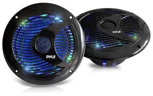 65 Dual Marine Speakers IP44 Waterproof and Weather Resistant Outdoor Audio Stereo Sound System with Builtin Led Lights 150 Watt Power and Polyprone Cone 1 Pair PLMR6LEB Black