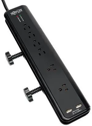 6 Outlet Surge Protector Power Strip Clamp Mount 6ft Cord 2100 Joules Dual USB INSURANCE TLP606DMUSB