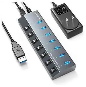 forAluminum 7 Ports BC 12 Charging USB 30 HubCharging Up to 5V24AIndividual LED Power Switches with 48W Power Adapter for MacBook iPad PS4Surface Pro MobileLaptop HDD and More