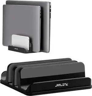 forAdjustable Vertical Laptop Stand Desktop Stand Adjustable Laptop Holder with 2 Slots (up to 17.3 inches) Compatible with All MacBook Pro/Air/Microsoft Surface Newly Designed (Black)