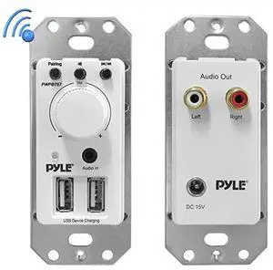 for Bluetooth Receiver Wall Mount - In-Wall Audio Control Receiver w/ Dual USB Charging Port, 3.5mm AUX Input for Sound Systems - For Home Theater Entertainment - Includes DC Power Adaptor - PWPBT67