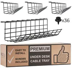 Desk Cable Management Tray Cable Organizer for Wire Management Metal Wire Cable Tray for Office and Home Perfect Standing Desk Cable Management Tray Black Set of 4x 17