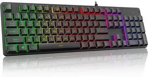 K521 Upgrade Rainbow LED Gaming Keyboard, 104 Keys Wired Mechanical Feeling Keyboard with Multimedia Keys, One-Touch Backlit, Anti-Ghosting, Compatible with PC, Mac, PS4/5, Xbox K521 Upgrade Rainbow LED Gaming Keyboard, 104 Keys Wired Mechanical Feeling Keyboard with Multimedia Keys, One-Touch Backlit, Anti-Ghosting, Compatible with PC, Mac, PS4/5, Xbox