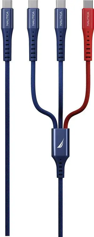 Nautica CB600 3 In 1 Braided Charging Cable with 3 USB-C outputs (60W)