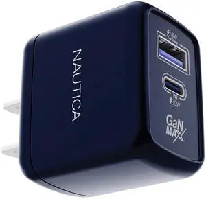Nautica 30W Dual Port Wall Charger ? USB-C & USB-A Fast Charging Adapter for iPhone, Samsung, Android Devices