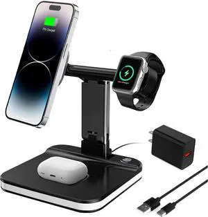 Lumicharge Multifunction Wireless Phone Charger - 4 in 1 Qi Magnetic Wireless Charging Station with LED Night Light and USB-C Port, 18W Input, Compatible with iPhone, Apple Watch, AirPods