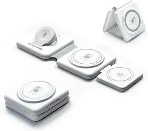 Tech Candy The Three Way Charging Valet Wireless Charging Pad - Charge 3 Devices at Once, Compact, Qi Charger for Travel, Foldable, 20W, Fast, for Phones, Ear Buds, Smart Watches