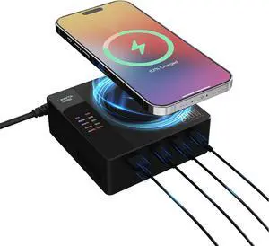 200W Charging Station - 5 in 1 Wireless Charging Station - Fast Wireless Charger Stand for iPhone and AirPods - for MacBook Pro/Air, iPad, iPhone, Galaxy - LCD Display (MD200X 140W Max)