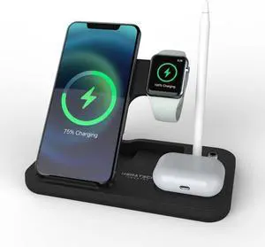 NemaTech Foldable & Portable Mobile 4-in-1 Wireless Charging Station, Fast Charging for Apple Watch, AirPods, Apple Pencil, iPhone 14/13/12/11/XR, Samsung Galaxy S Series(22/21/20/10/9)