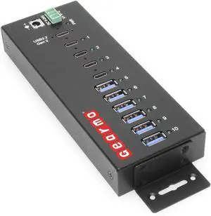 Gearmo 10 Port USB Hub w/ 6 Type-A & 4 Type-C Ports, Power Supply Included, 5-10Gbps Speed, ESD Protection