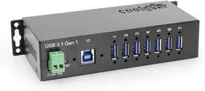 Industrial 7-Port USB 3.2 Hub with Screw-Locking Ports, 5Gbps Speeds, and Surge Protection