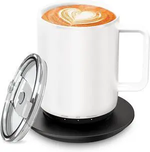 Vsitoo S3 Plus 14oz Heated Mug, Self Heating Mug & Coffee Mug Warmer, Heated Coffee Mug Rechargeable with App/Button Control, Maintains 130°F150°F for 24H, Ideal for Home, Office, GiftsWhite