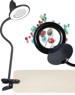 OttLite LED Lamp Clip On Magnifying Glass with Light  Optical Grade Magnification, Adjustable Arm, ClearSun LED Technology for Crafting & Needlework, Great Desk Lamp, Book Light, Reading Lamp