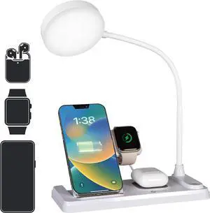 OttLite LED Desk Lamp with Charging Station, Multi-Device Desk Lamp with Wireless Charger, Book Light, Table Lamp Reading Light, Work Light, Desk Lights for Home Office or Bedside