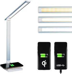 OttLite Entice LED Desk Lamp with Wireless Charger & USB, Book Light, Desk Light, Reading Light, Foldable Arm & Shade, Touch Controls, 3 Color Temp, ClearSun LED, Lamps for Home Office, Light Blue