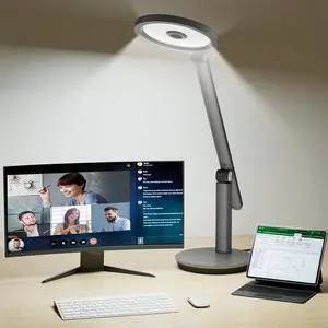 Honeywell Desk Lamp for Home Office, H6 Sunturalux Eye-Caring Led Desk Light, 800LM Dimmable Desk Lamp with Timer, Touch Control Tall Desk Reading Light, Table Lamp for Circle Webcam, Study, Bedroom