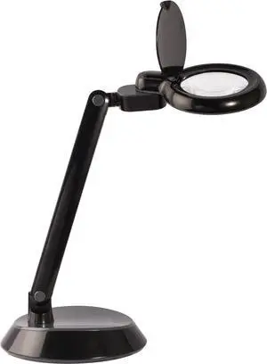 OttLite Space Saving Magnifier LED Desk Lamp, Optical Grade Magnification, Adjustable Arm, Pivoting Head, Portable to Travel, for Crafting & Needlework, Magnifying Glass with Light and Stand, Black