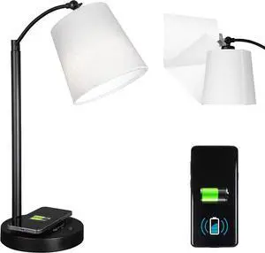 OttLite Good Housekeeping Shaded LED Desk Lamp with Wireless Charging Pad - Designed to Reduce Eyestrain - Adjustable Shade, Replaceable ClearSun LED Bulb, Crafting, Reading Light, Desk Lamp
