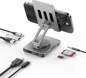 Phone USB C Hub Stand, Adapter for iPhone 15 16 Pro Max Switch Docking Station 4K 60Hz HDMI, SD/TF Card Reader, 3 USB 3.0, 3.5mm Audio, PD100W Charge (ST803)