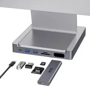 INVZI MagHub 8-in-1 USB C Hub for iMac 24 inch 2021/2023/2024, USB Hub Adapter for M1/M3/M4, 10Gbps USB-C & USB-A, Pop-Up SSD M.2 NVMe/SATA SSD Enclosure, SD/TF, Gigabit Ethernet