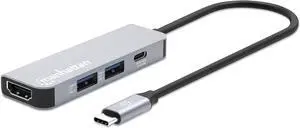 Manhattan USB-C PD 4-in-1 Docking Station: Transform Devices with 4K HDMI, 100W Charging, and USB-A Ports for Laptops, Tablets, and Phones - 190428