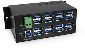 Coolgear Industrial 16 Port USB 3.2 Hub with 5Gbps Speed, Surge Protection & Mounting Options