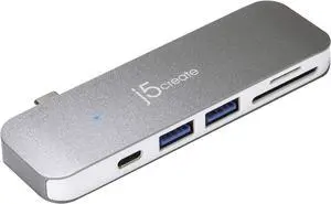 j5create USB-C 6-in-1 UltraDrive Mini Dock USB C USB 3.1 Power Delivery | SD/microSD Slots | Compatible with MacBook, Chromebook and USB C Devices