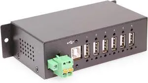 Coolgear 6 Port Managed USB 2.0 Hub with DIN-Rail Mount, Individual Port Control, and Surge Protection