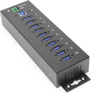 Coolgear 10 Port USB Hub - 5Gbps Speed, Surge Protection, DIN Rail Mounting, Industrial Grade for Tech Labs, Warehouses, Automation, Schools & More