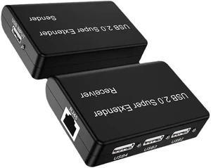 USB 2.0 Network Extender, 4-Port Splitter with RJ45, 100M Range, Compatible with Keyboard Mouse Webcam USB 2.0 Network Extender, 4-Port Splitter with RJ45, 100M Range, Compatible with Keyboard Mouse Webcam