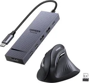 UGREEN Revodok Pro USB-C Hub 6 in 1 Bundle with Vertical Wireless (Bluetooth 5.0+2.4G) Ergonomic Mouse Compatible with PC/Laptop/Tablet