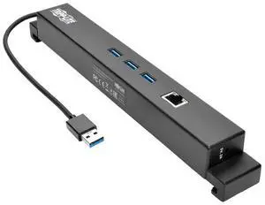 Tripp Lite U342-GU3 USB 3.0 Hub & Gigabit Ethernet Adapter, 3 USB-A Ports 5Gbps, RJ45 10/100/1000, Surface/Pro Compatible, Windows 10, Black, Cloud Care Pre-Configured Bundle Eligible (1 Pack)