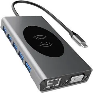 NUOBESTY 1pc USB Hub Pd Rapid Charging Type-c to USB and Ethernet for Home Use Supports Video Easy Access to Peripherals Silver Finish NUOBESTY 1pc USB Hub Pd Rapid Charging Type-c to USB and Ethernet for Home Use Supports Video Easy Access to Peripherals Silver Finish