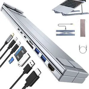 Civilizek 8-in-1 USB-C Laptop Stand with 4k HDMI, 100w PD Charging, 2 USB 3.0 Ports, SD/TF Card Reader