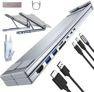 Civilizek 8-in-1 USB-C Laptop Stand, Pickelect USB-C Laptop Tablet Stand with Docking Station, Miraclew Portable USB Hub with 4K HDMI, 2 USB 3.0, PD 100W, Universal Dock Station for Most Laptop (1Set)