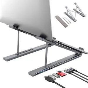 Civilizek 8-in-1 USB-C Laptop Stand, Miraclew 8 in 1 Laptop Stand with Docking Station, Stands Docking Station Hub, with 4k HDMI, 100w Pd, USB 3.0, Sd/Tf for Office, Work, Game (1)