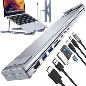 8-in-1 USB-C Laptop Stand, Foldable Laptop Docking Station Stand with 4K HDMI, 100W PD, USB 3.0, SD/TF, Universal Civilized USB C Dock Tablet Stands for Travel, Office, Home, Remote Work