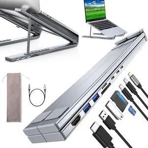 Civilizek 8-in-1 USB-C Laptop Stand, Laptop Docking Station Stand, 8 in 1 USB C Hub with 4K HDMI, 100w PD Charging, USB 3.0 Ports, Plug and Play, Universal Dock Tablet Stand for Home Offices