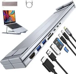Civilizek 8-in-1 USB-C Laptop Stand, Portable Laptop Stand with 8 Essential Ports, Ergonomic Elevation Foldable with 4k Hdmi, 2 USB 3.0, Pd 100w for Desk (8-in-1)