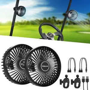 2-Pack Golf Cart Fans for Golf Cart Accessories,3-speed Settings Fit EZGO Club Car Yamaha Models with Sturdy Clamp& Portable USB Input for Golf Cart,Office Desk and Stroller